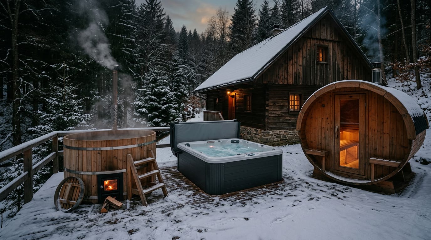 Koupací sud, vířivka, nebo sauna? Co si vybrat na zimní pobyt pro dva
