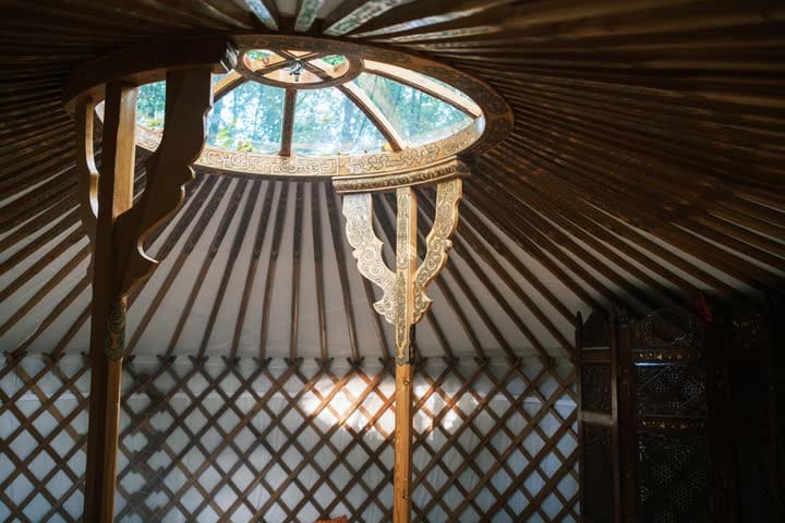 Glamping a sauna v háji (Brno-Bystrc): Pohled do klenby mongolské jurty